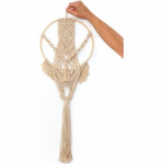 Kit macram&eacute; - Ivoire - Suspension cercle en bambou - 26 x 70 cm - D&eacute;coration boh&egrave;me - DIY