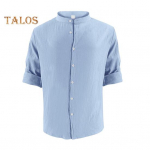 Meeste puuvillane pikkade varrukatega n&ouml;&ouml;biga &uuml;hev&auml;rviline s&auml;rk Henry kraega vabaaja s&auml;rk reguleeritavate varrukatega igap&auml;evaseks kandmiseks rannapuhkuseks M valge