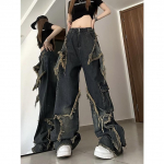 Vintage High Street Laiad teksap&uuml;ksid Ameerika Retro stiilis L&otilde;tv l&otilde;ige Denim p&uuml;ksid Naistele Kevad Suvi M