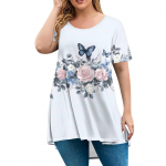 Naiste mood Suur suurus &Uuml;mara kaelusega L&uuml;hikeste varrukatega Vabaaja Tr&uuml;kiga Lahtine Pullover Top XXXL ts&uuml;aan