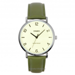 Casio Standard Analoog Roheline Nahkrihm Valge T&auml;histus Kvarts MTP-VT03L-7B Meeste k&auml;ekell valge