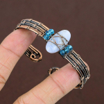 Blue Lace Agate Handmade Copper Wire Wrap Cuff Bangle Adjustable p5v83