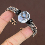 Dendrite Opal Handmade Copper Wire Wrap Cuff Bangle Adjustable g0h03