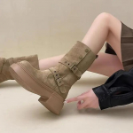 Naiste pikad saapad Mood Platvorm K&otilde;rgust suurendavad V&auml;lisjalatsid R&uuml;&uuml;tlisaapad Kevad S&uuml;gis Uued Retro Rihm Pandlaga Naiste Kingad 38 khaki