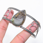 Natural Labradorite Gemstone 925 Sterling Silver Cuff Bangle Adjustable f9d35