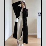 Imitatsioonminksametist pikk kardigan-kampsun - Naiste s&uuml;gis-talvine lahtine kootud mantel One Size Fits 80-150 must