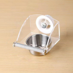Bird Feeder for Cage Accessories Easy to Clean Transparent Stainless Bowl with Perch Stand S