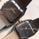 Cartier Santos Vintage Ruudukujuline K&auml;ekell Ehtsa Nahkrihma ja Liblikpandlaga - Unisex Kvarts Women's must