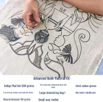 Batikikomplekt: Nuga, Vaha vastu pidav, Sulatusvahend, Taimsed ja Indigov&auml;rvid, Vahapliit, Pliit, Joonistusvahendid