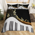 Muusika klaver klahvid tekikott King Queen klaveri voodipesu komplekt Moodne muusikariistade tekikate Must-valge lohukott EU Single(135x200cm)