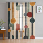 Boho pooll&auml;bipaistvad kardinad 2 paneeli komplekt Vintage mitmev&auml;rvilised geomeetrilised triibud K&ouml;&ouml;gikardinad Vardatasku l&auml;bipaistvad kardinad Magamistuba W135 x H137cm x2