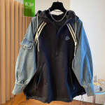 Naiste &uuml;lem&otilde;&otilde;dulised dressipluusid lapitehnikas teksast streetwear Y2k topid kapuutsiga kontrastv&auml;rvi vintage kapuutsiga dressipluusid XXXXL must