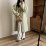 Uus kahepoolne villane mantel, pikk korea stiilis vaba vabaaja villane mantel One size