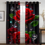 Romantilised veepiisa punase roosi luksuslikud aknakardinad magamistuppa elutuppa vannitoa k&ouml;&ouml;ki, esikukapp, 2 tk W60H60(CM)x2PCS&Grommet Top