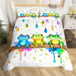 Kawaii Frog tekikott King Queen Cartoon loomateemaline voodipesukomplekt Naljakas metsloomade kattekott Lastele Magamistoa pehme tekikott EU Single(135*200cm)3pcs
