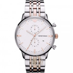 Emporio Armani Ajalooline Kollektsioon Valge Roostevaba Teras H&otilde;bedane Meeste Kvarts Kronograaf AR1933 valge