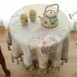 Elegantne &uuml;mmargune lilleline laualina tutikestega Beež Peolaua kohvilaua kattekaunistus Jacquard s&ouml;&ouml;gilauale 120cm-Round