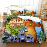 3D-prindiga Grizzy ja Lemmings voodipesukomplekt King Queen Twin suuruses tekikott tekk tekk padjap&uuml;&uuml;r poistele t&uuml;drukutele 70x133cm 2pcs brown