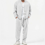 Meeste &Uuml;likond S&uuml;gis Pikkade Varrukatega N&ouml;&ouml;bitav Vabaaja Jakk ja P&uuml;ksid Vintage Street Wear Meeste Kaheosaline Komplekt M valge