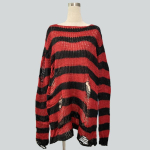 Naiste gooti punk plusssuuruses pikad kampsunid triibulise iseloomuga laheda &otilde;&otilde;nsa auguga katkised džemprid Pullover kootud kampsun one size lilla