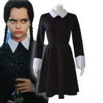 Anime Addamside Cosplay Perekond Wednesday Addamsi Kost&uuml;&uuml;m Halloweeni Must Kleit Naistele Cosplay Kost&uuml;&uuml;m 3XL