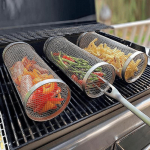 BBQ rulluv grillikast roostevabast terasest traatv&otilde;rgust silinder grillikast v&auml;litingimustes telkimiseks BBQ rest k&ouml;&ouml;giviljadele liha jaoks 3 tk S