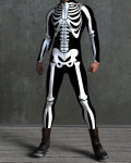 Halloweeni T&auml;iskasvanute 3D Digitr&uuml;kiga Kehakost&uuml;&uuml;m Cosplay'ks ja Kost&uuml;&uuml;mipidudeks White Skeleton,M black