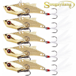 P&uuml;&uuml;gipeibutis metallist VIB k&otilde;va vurr teraga s&ouml;&ouml;da k&otilde;rged konksud bass Wallleyes forellip&uuml;&uuml;gi lusikad 5 Pcs kuld