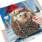 Teemantmaaling siil t&auml;isruudukujuline talvine ristpiste m&uuml;&uuml;k 5D teemanttikandid looma mosaiik lumi j&otilde;ulukink Full Round （30x30CM）