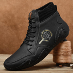 Matkasaapad meestele Vabaaja nahast lamedad saapad Briti stiilis matkasaapad Pehmed ja mugavad nahast saapad Suures suuruses k&auml;sitsi valmistatud 48 must