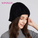 SOMALER Talvised ehtsast naaritsakarvast kootud m&uuml;tsid naistele Kootud soojad karusnahast m&uuml;tsid T&uuml;drukute pealuu nokam&uuml;ts kolme sabaga k&uuml;lmakindel m&uuml;ts must