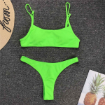 Seksikas neoonkollane stringi bikiinid naiste ujumisriided stringid ujumistrikoo Naiste bikiinikomplekt supleja soonikuga supelkost&uuml;&uuml;m S neoonroheline v&auml;rv