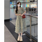 Prantsuse vintage lillelised kleidid Naistele lahtised elegantsed &otilde;rnad pikad kleidid Kaheosalised S roheline