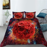 3D roositeemaline voodipesukomplekt Moodne romantiline armastusega tekikott ja padjap&uuml;&uuml;r, mis sobib armastajate ja paaritubade kodukaunistamiseks DE 135x200cm