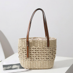 Yogodlnsi suure mahutavusega &otilde;lg-&auml;mbriga &otilde;lakott naistele, suvine &uuml;lemise k&auml;epidemega kootud rannakott, ostuk&auml;ekott 28x10x21cm beež