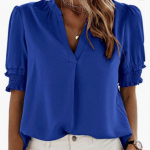 SOWOOLIFE naistemood vabaaja &uuml;hev&auml;rvilise tr&uuml;kiga l&uuml;hikeste varrukatega V-kaelusega pluusid ja s&auml;rgid S sinine