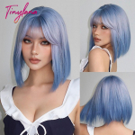 Blue Purple Ombre Cosplay s&uuml;nteetilised parukad L&uuml;hike Bob Straight Lolita Halloweeni juustega parukas tukkidega naistele Afrokuumuskindel