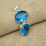 Imeilus sinine topaas v&auml;&auml;riskivi 925 sterlingh&otilde;be k&auml;sitsi valmistatud disain ehted ripatsid 1.92 Inches sinine