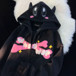 Harajuku Devil Tikandiga kapuutsid Naiste Jaapani magusad t&auml;navariided Multifilmid Lahtine dressipluus Paar Lukuga kapuuts Goth Y2k riided M must