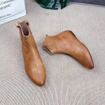 Johnature Retro naiste l&uuml;hikesed saapad Ehtsast nahast &uuml;hev&auml;rvilised kingad K&auml;sitsi valmistatud &uuml;mmarguse varbaga, t&otilde;mblukuga poolsaapad 37 kaamel