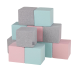 KiddyMoon pehmed vahtkuubikud ehitusklotsid 14cm lastele, 12 tk, kuubikud:helehall-roosa-m&uuml;nt 12 Pieces