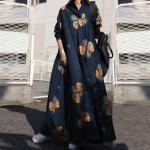 ZANZEA naiste moeprindiga pikk kleit, kevadine vabaaja kaelarihmaga, pikkade varrukatega kottis pikad kleidid 2XL tumesinine