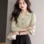 Prantsuse V-kaelusega vabaaja naiste pluusid pikkade varrukatega &scaron;ifoonist naiste s&auml;rgid, prantsuse naiste topid, kaelariided 29508 S orion i v&auml;rv