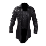 Moodne Steampunk Meeste gooti Trench-mantel nahkjakk Punk Style Biker Jacke S&uuml;gistalvine motojope XXXXXL must