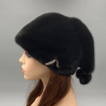 Naturaalsest naaritsakarvast m&uuml;ts naistele Talvised soojad pallidega m&uuml;tsid Luksuslik must j&otilde;ulum&uuml;ts reguleeritava peaga 55-62cm 55-62cm adjustable must