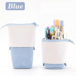 Kaasaskantav pliiatsi, teleskoop-pliiatsihoidja, suure mahutavusega kirjatarvete koolipliiatsi&uuml;mbris, t&otilde;mblukk, teleskoopiline PU velvetist pliiatsi kott meigikott sinine