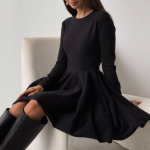 Crewneck Waist pikkade varrukatega silmkoeline kleit Naiste moodne &uuml;hev&auml;rviline T&auml;iesti sobiv plisseeritud kampsun L must