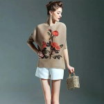 Lilletr&uuml;kk T-s&auml;rk Trend Volditav Naiste Suvi Uued Tooted Euroopa pood Western Blood Bottom Alumised topid M khaki