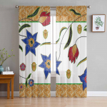 Taimelehed Vintage mustriga t&uuml;ll l&auml;bipaistvad kardinad elutuppa Magamistoa k&ouml;&ouml;k akende jaoks Voile kardinad kodukaunistus 135W x 114H(cm)