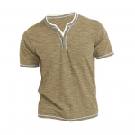 Meeste suvine &uuml;laosa n&ouml;&ouml;biga V kaelus l&uuml;hikesed varrukad pehme hingav kontrastv&auml;rvi triibuline vabaaja pullover keskmise pikkusega igap&auml;evane T-s&auml;rk M khaki